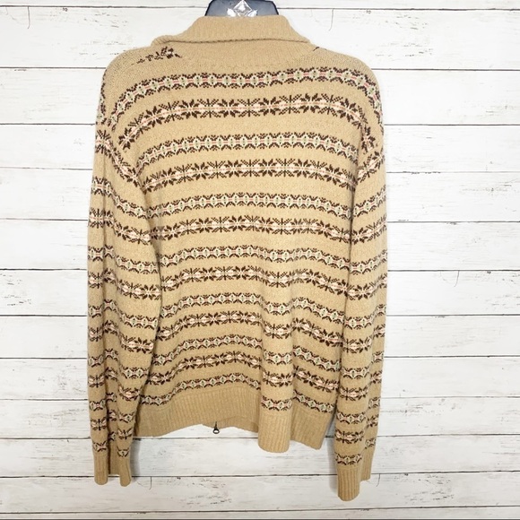 Daniel Cremieux Fair Isle Lambs Wool Full Zip Tan Grandpa Cardigan Medium - Picture 2 of 7